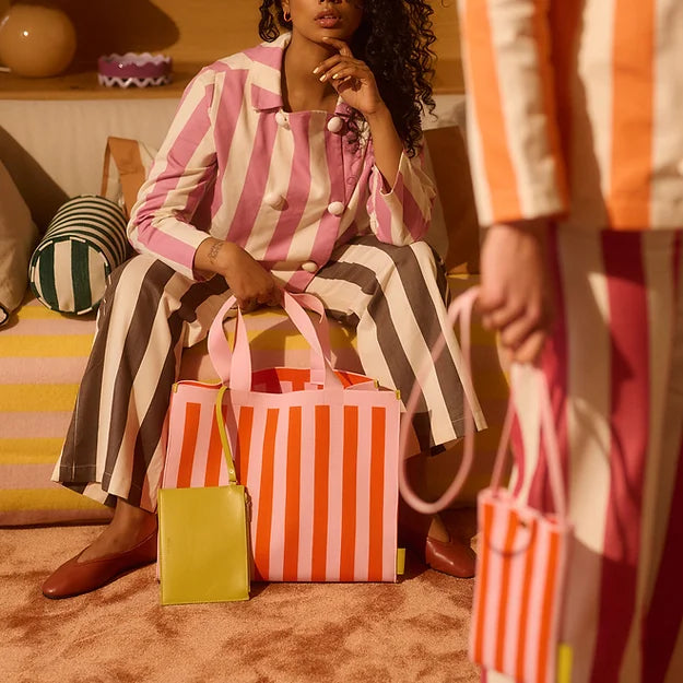 SHOPPER KNITTED STRIPES PINK EN ORANGE 1