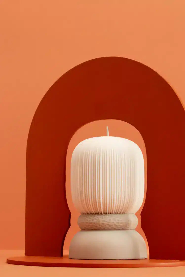 Sculptuur_Kaars_Design_Taupe_Ribbel