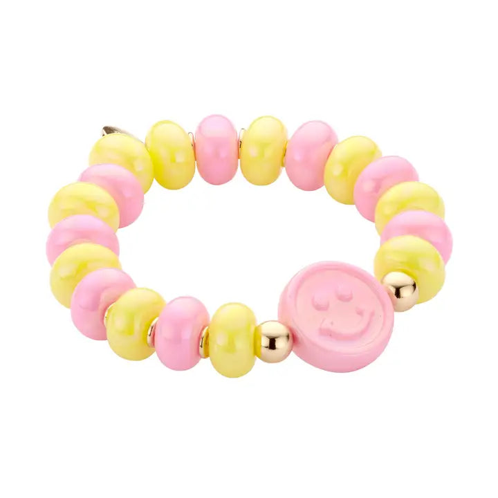 Armband Smiley                  Geel-Roze