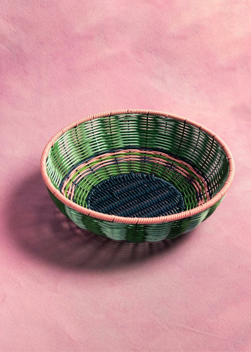 Geweven Kom | Roze & Marineblauw