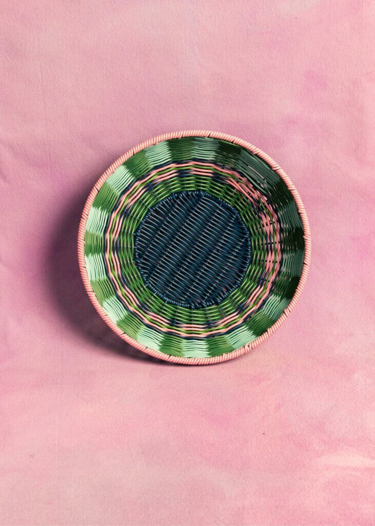 Geweven Kom | Roze & Marineblauw